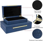 Navy Blue Shagreen box Set of 2 Faux Leather Decorative Boxes,Large Nesting Storage Decorative Boxes with Lids for Modern Home Decor Stacking Jewelry Box Organizer - Image 2