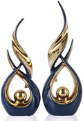 2 PCS Blue Gold Ceramic Statues For Home Decor Accents, Modern Abstract Art Sculptures, Elegant Tabletop Decorative Objects For Dining Room, Entryway, Tv Stand, Mantel, Coffee Table Centerpieces by LINYTHER