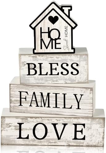 Yuntau 4 Pcs Rustic Farmhouse Decor Wood Block Sign Tiered Tray Decor by Yuntau