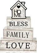 Yuntau 4 Pcs Rustic Farmhouse Decor Wood Block Sign Tiered Tray Decor by Yuntau