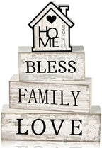 Yuntau 4 Pcs Rustic Farmhouse Decor Wood Block Sign Tiered Tray Decor by Yuntau