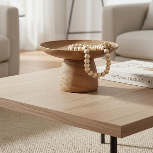 Braxio Faux Wood Decorative Bowl - Resin Pedestal Wood Grain Catchall Bowl for Entryway Keys, Coffee Table Decor, Living Room Centerpiece, Housewarming Gift 8.5 x 8.5 x 4.8 Inch by BRAXIO