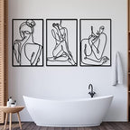 CHENGU 3 Pieces Metal Minimalist Abstract Woman Wall Art Line Drawing Wall Art Decor Single Line Female Home Hanging for Kitchen Bathroom Living Room - Image 7