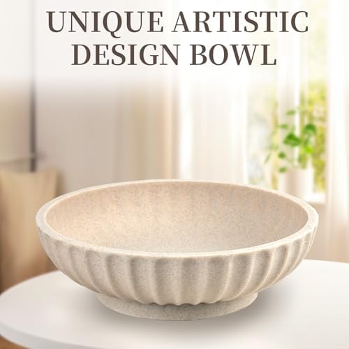 Deobath Large Decorative Bowl - Fruit Bowl for Kitchen Counter - Modern Decorative Bowl for Home Decor,Key Bowl for Entryway Table - Artificial Stone Beige - Image 7