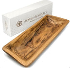 Long Wooden Dough Bowl Centerpiece, 20" Oblong Decorative Wood Bowl for Coffee Table, Dining Table & Entryway Decor, Rustic Farmhouse Style by HOME-ROOSTLY