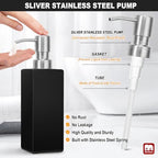 GMISUN Black Soap Dispenser Bathroom, Glass Hand Soap Dispenser with Stainless Steel Pump, 12 fl oz/350ml Refillable Dish Dispensers for Kitchen, Modern Liquid Lotion Bottles for Bathroom Countertop - Image 3