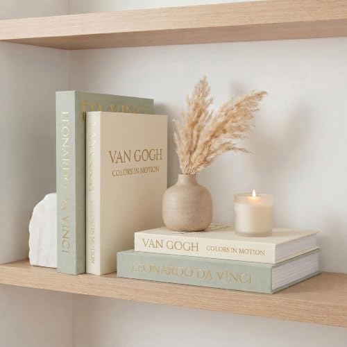 MAOBUYOU Decorative Storage Books Set of 2, Linen Cover, Gold Letters, White and Green - Image 3