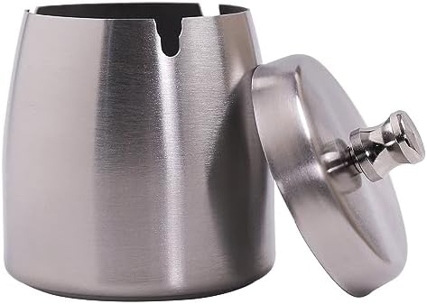 Small Ashtray with Lid for Cigarette, Stainless Steel Smokeless Odorless Windproof Ashtrays for Home Office Tabletop Outside Patio Outdoor Balcony(2.99"x2.68"x2.95") by INONE