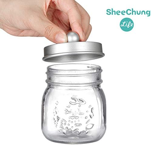 SheeChung 2 Pack Glass Mason Jar Qtip Holder Dispenser,Frosted Silver Lids - Image 3