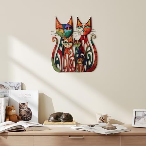 Wesiti Metal Cat Wall Art 11x11.8in Colorful Retro Iron Sculptures - Image 4