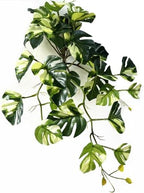 Artificial Monstera Plants, Fake Tropical Palm Small Potted Faux Hanging Greenery Mini Plants for Indoor Outdoor Home Office Garden Houseplants Pot Decor Wedding Party Decorations - Oil Painting Green by CATTREE