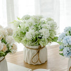 TKAS Fake Flowers Arrangement in Ceramic Vase, Artificial Faux Silk Hydrangea, Small Realistic Dried-Style Floral, Dining Table Centerpiece for Wedding Party Home Decoration (Green) - Image 4