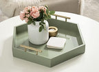 Kate and Laurel Lipton Modern Hexagon Tray; 18 x 18; Sage Green with Gold Handles; Midcentury Decorative Serving Tray for Storage and Display in Living Room Decor Scheme - Image 6