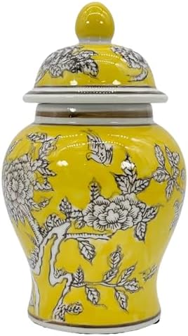 8" Ceramic Ginger Jar w/Lid - Classic Chinese Style Porcelain Jar Tea Storage for Home Decor Decorative Centerpiece Vintage Accent Antique Vase Jingdezhen (Yellow) by GaltInternational