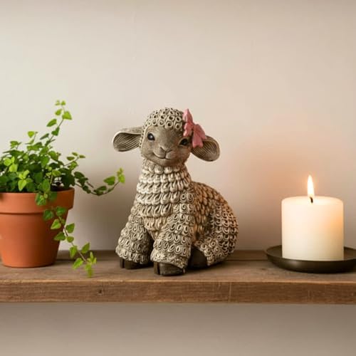 Rustic Lamb Figurine for Home Decor – Cute Farmhouse Animal Ornament – Handcrafted Resin Sheep Statue Gift – Cozy Tabletop Decoration for Living Room, Mantel or Shelf – Belle The Lamb - Image 2