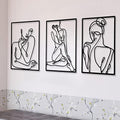 CHENGU 3 Pieces Metal Minimalist Abstract Woman Wall Art Line Drawing Wall Art Decor Single Line Female Home Hanging for Kitchen Bathroom Living Room by CHENGU
