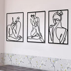 CHENGU 3 Pieces Metal Minimalist Abstract Woman Wall Art Line Drawing Wall Art Decor Single Line Female Home Hanging for Kitchen Bathroom Living Room by CHENGU
