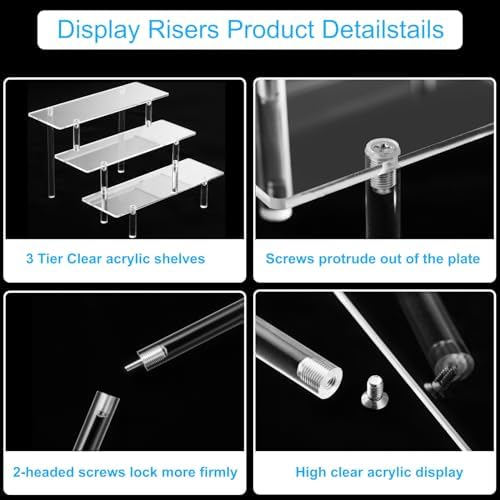 HENABLE Acrylic Display Risers, Acrylic Perfume Stand Organizer, Clear Shelf Risers for Display Stands for Food, Tabletop Use, Amiibo Funko POP Figure, 3 Tier Clear Cupcake Stand Risers - Image 4