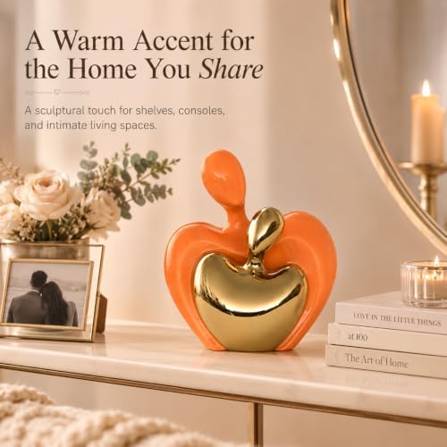 XMGZQ Mini Hugging Couple Statue Ceramic Lover Figurine Home Decor is a Romantic Gift for Her on Wedding Anniversary and Valentines, TV Stand Decoration Knick Knacks for Shelves (Orange) - Image 4