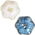 2PCS Lotus Leaf Shape Ring Holder Dish, Small Key Bowl, Ceramic Trinket Tray Jewelry Dish Organizing Necklace Earrings for Mom Friend Sister, All Jewelries Are NOT Included. White+Light Blue. by JAMEND+CLXP