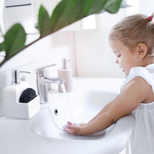 RQYIXI 2-in-1 Ceramic Soap Dispenser with Sponge Holder,White,15 Oz - Image 5