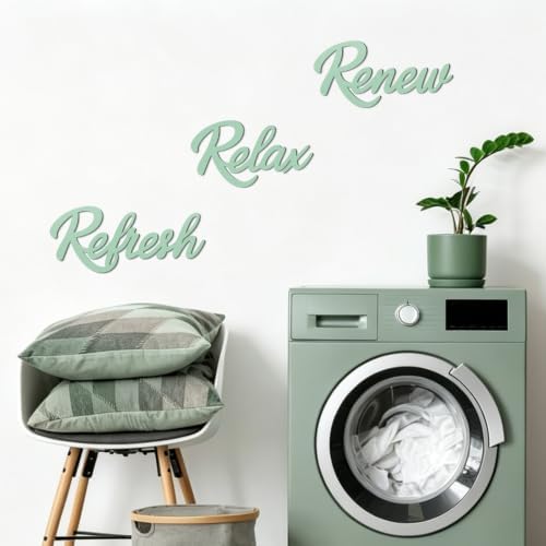 3 Pcs Bathroom Wall Decor Wooden Relax Renew Refresh Sign (Green) - Image 7