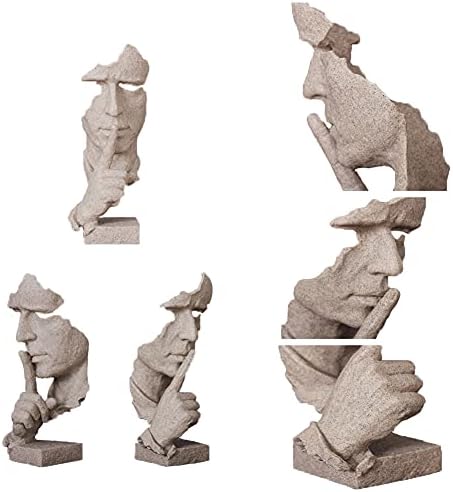 Silence is a Golden Statue Abstract Sculpture,Thinker Statue,Mens Office Home Decor Modern Retro Creative Home Living Room Resin Upper Body Character Decorations 4.7 x 4.3 x 13.7in - Image 3