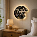 Crescent Moon Floating Shelf with LED Light, Whimsical Mushroom Wall Decor - Image 2