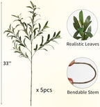 Leftover 5 Pcs 33.4'' Faux Olive Branches for Vase Realistic,Tall Faux Greenery for Vase,Fake Plants,Eucalyptus Stems,Faux Stems for Centerpieces Decoration,Home Decor,Table Decor(No Olive Fruit) - Image 2
