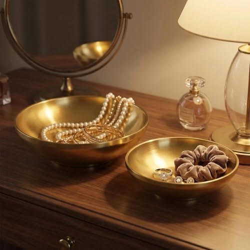 7.8" & 8.6" Gold Decorative Bowls Set of 2 for Entryway, Kitchen Counter - Image 4
