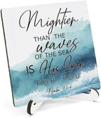 Christian Sign Wooden Decor 5"X5", Psalm 93:4 Wooden Desk Table Sign for Home Shelf Restroom Living Room, Religious Bible Verse Desk Table Gifts for Friends Woman Man (5x5 Inch) by HSIASHENG