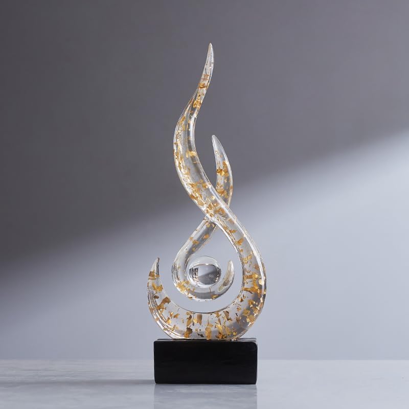 Modern Abstract Art Table Decoration,Resin Flame Statue Modern Centerpiece Ornaments for Living Room Great Gift Idea Home Decor,Collectibles (White+Gold) - Image 6