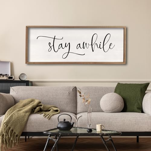 comurdyo Living Room Wall Decor Stay Awhile Sign 40"×15", Wood by comurdyo