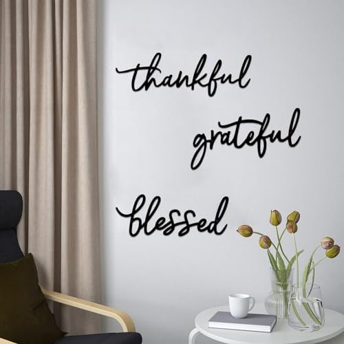 Thankful Grateful Blessed Letter Sign Metal Wall Decor, 3 Piece Black Letters Wall Art for Bathroom Bedroom Metal Words Wall Decor for Home Decor - Image 3