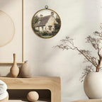 CUANFDDSF Vintage Rustic Countryside Round Wall Art, Retro Farmhouse Framed Hanging Wall Decor, Cottagecore Antique Country Landscape Canvas Prints Decorations for Home Bedroom Living Room, 10x10 Inch - Image 2