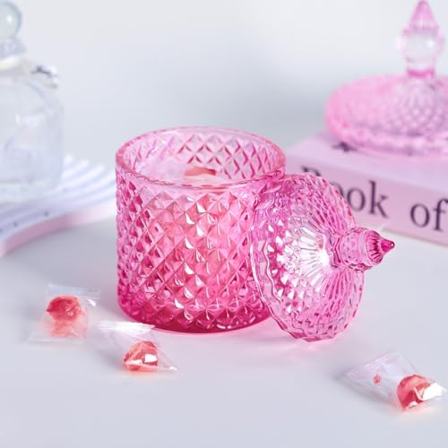 Sizikato Pink Diamond Faceted Glass Candy Jar with Lid, 18oz Decorative Jar, Nut Jar, Dried Fruit Storage Jar - Image 4