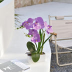 Artificial Real Touch Orchid Flowers with White Ceramic Vase, Purple - Image 2