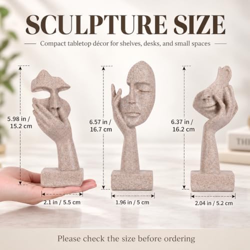 3 Pcs Thinker Statue - Resin Art Abstract Home Accent Figurines for Decor Apartment Bookshelf Floating Shelf Living Room Coffee Table Office Desk Counter Decor (3 Pcs Sandstone, 6") - Image 3
