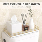 Toilet Paper Basket Organizer, Oak Wood Toilet Tank Tray with Metal Frame - Image 3