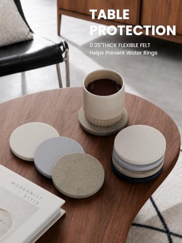 Fluxynara Felt Coasters with Holder, Set of 8 for Drinks, Nordic Slate - Image 3