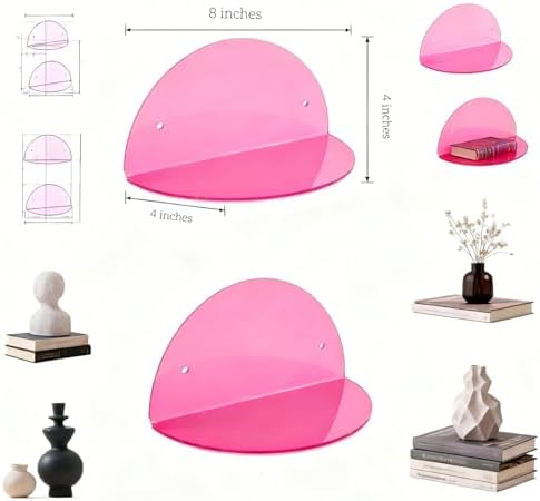 ROYALITA 2-Pack Small Acrylic Shelves Room Decor Floating Shelves, Pink - Image 4