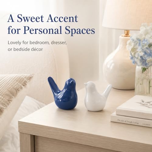 Small Ceramic Bird Statue and Sculpture for Home Decor Accents,Modern Animal Ornaments for Living Room,Bedroom,Coffee Table Centerpiece,Bookshelf,Cabinets,Cute Knick Knacks for Shelves (Blue White) - Image 4