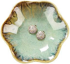 2PCS Lotus Leaf Shape Ring Holder Dish, Small Key Bowl, Ceramic Trinket Tray Jewelry Dish Organizing Necklace Earrings for Mom Friend Sister, All Jewelries Are NOT Included.White+Crystal Green. - Image 2