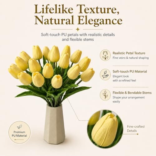Mandy's 20pcs Artificial Light Yellow Tulips - Image 2