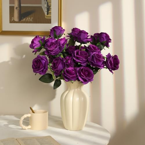 Nubry Artificial Silk Roses, 10Pcs Lifelike Fake Rose Bouquet, Purple Faux Flowers for Home Office Decor, Table Centerpiece, Wedding, Birthday Gift & Anniversary - Image 2