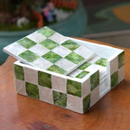 CHI AN HOME 4" Capiz Checkered Coasters Set 6 with Holder, Pistachio Green by ChiAnHome