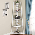 Tribesigns 70 inch Tall Corner Shelf, 5 Tier Modern Corner Bookshelf Bookcase Industrial Corner Ladder Shelf Plant Stand for Living Room, Kitchen, Home Office (White) by Tribesigns