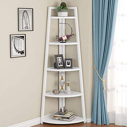 Tribesigns 70 inch Tall Corner Shelf, 5 Tier Modern Corner Bookshelf Bookcase Industrial Corner Ladder Shelf Plant Stand for Living Room, Kitchen, Home Office (White) by Tribesigns