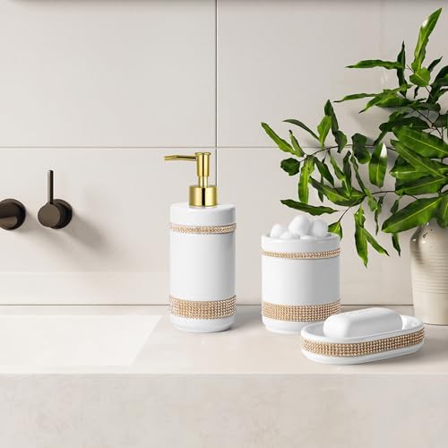RQYIXI Ceramic Bathroom Accessories Set,White,5 Piece,Rhinestone Design - Image 7