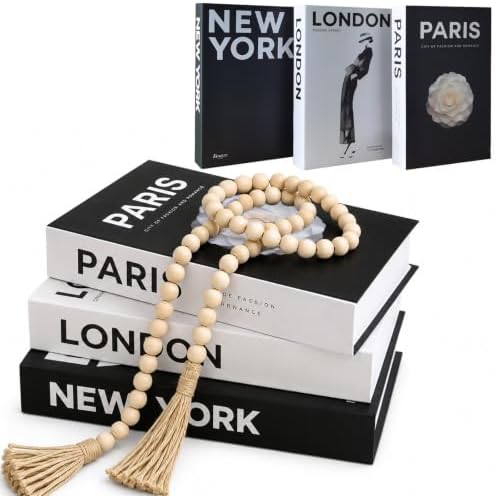 Faux Decorative Books Set of 3 with Wood Bead Tassel by Gocelufe